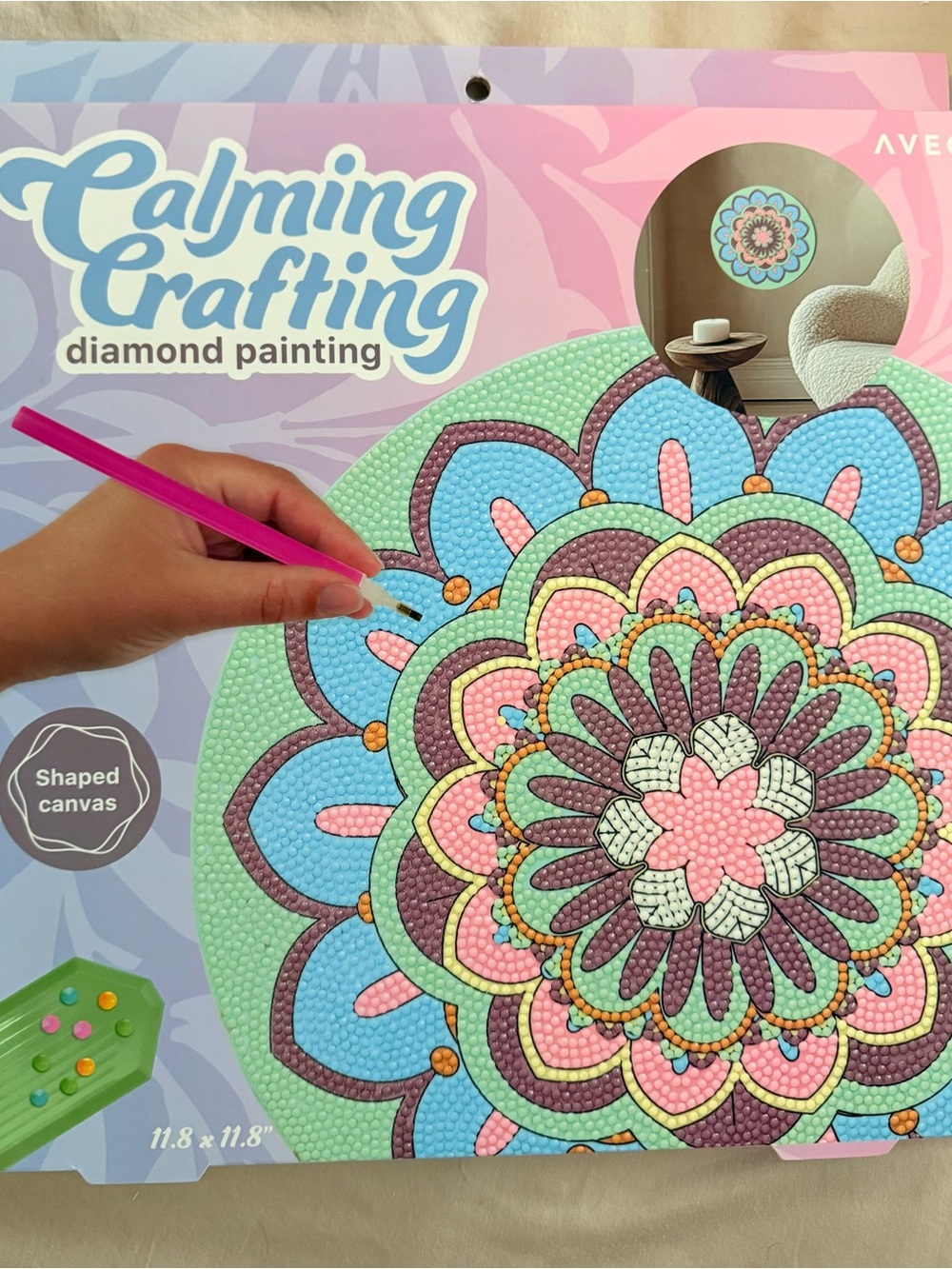 Diamond Painting Mandala Wall Art - Pink, Blue & Green - Picture 1 of 4